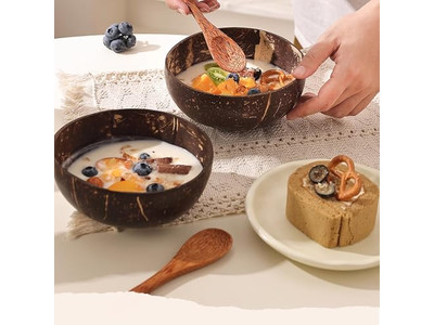 6 नारियल कटोरा बीचवुड बेरी सेट शिल्प खोल प्लेटें मोती मोमबत्ती सुगंधित