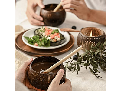 नाश्ते का नारियल का कटोरा लकड़ी 20 सेमी खोल ढक्कन के साथ जैविक खोल चारक्यूटरी कटोरे