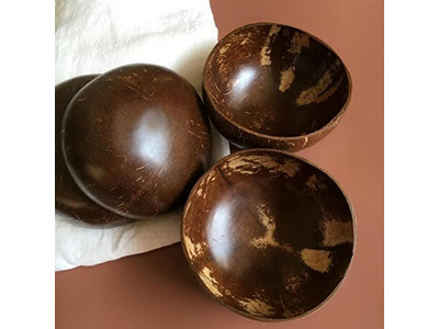 नारियल का खोल ढक्कन के साथ लकड़ी का चम्मच और कटोरा अकाई कटोरे चम्मच बड़े सलाद 10 पैक