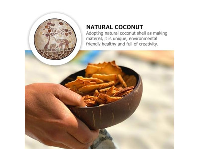 नक्काशीदार नारियल कटोरा नारियल के खोल के आधे बड़े सेवा सेट कटोरा धारक प्राकृतिक