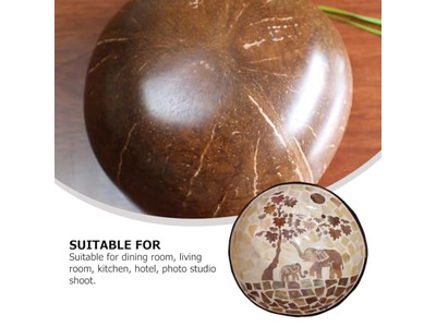 नक्काशीदार नारियल कटोरा नारियल के खोल के आधे बड़े सेवा सेट कटोरा धारक प्राकृतिक